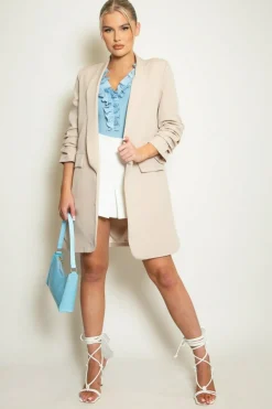 Outerwear^De La Creme Fashions Long Ruched Sleeve Open Blazer