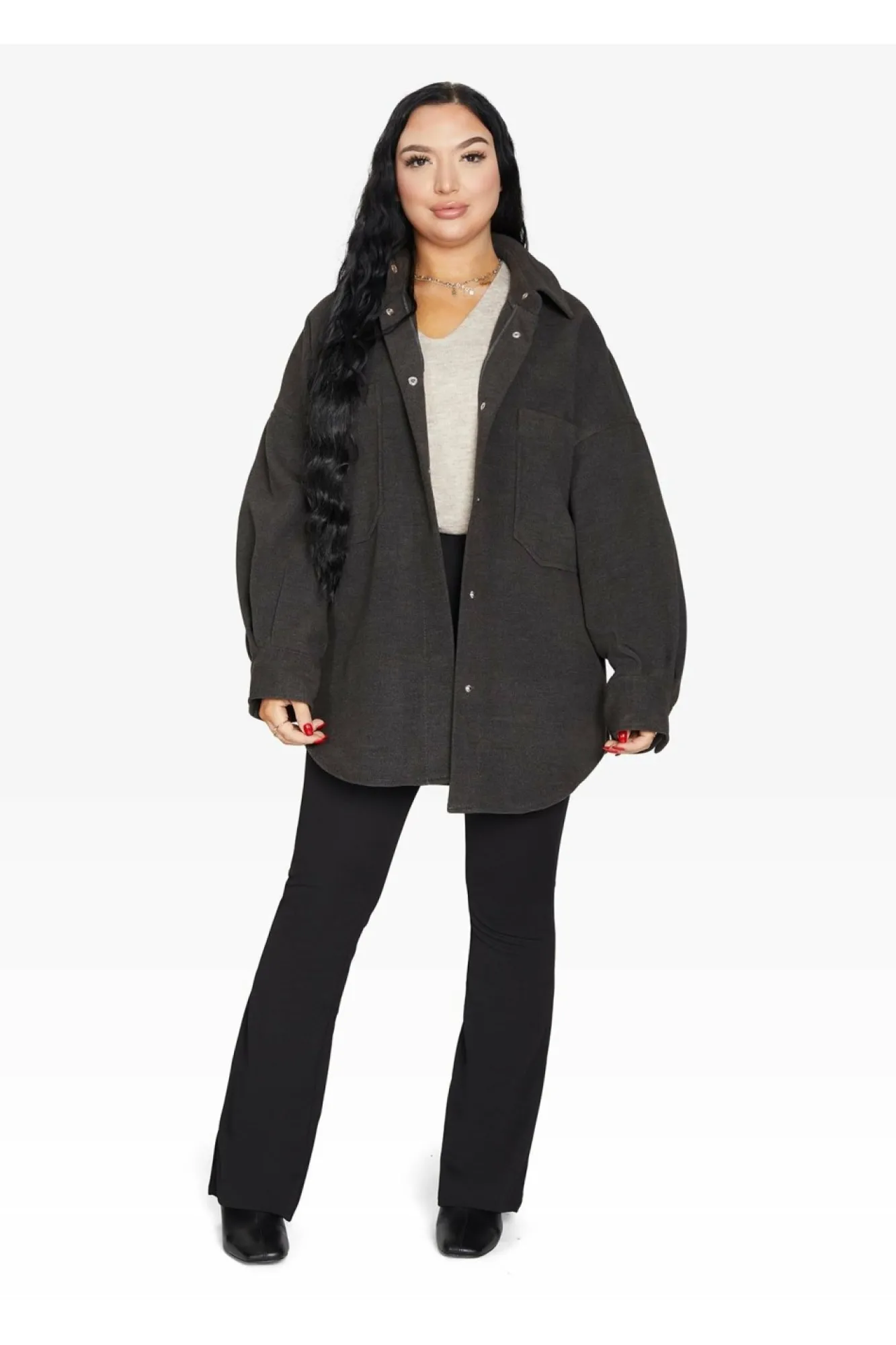 Outerwear^De La Creme Fashions Oversized Patch Pocket Shacket