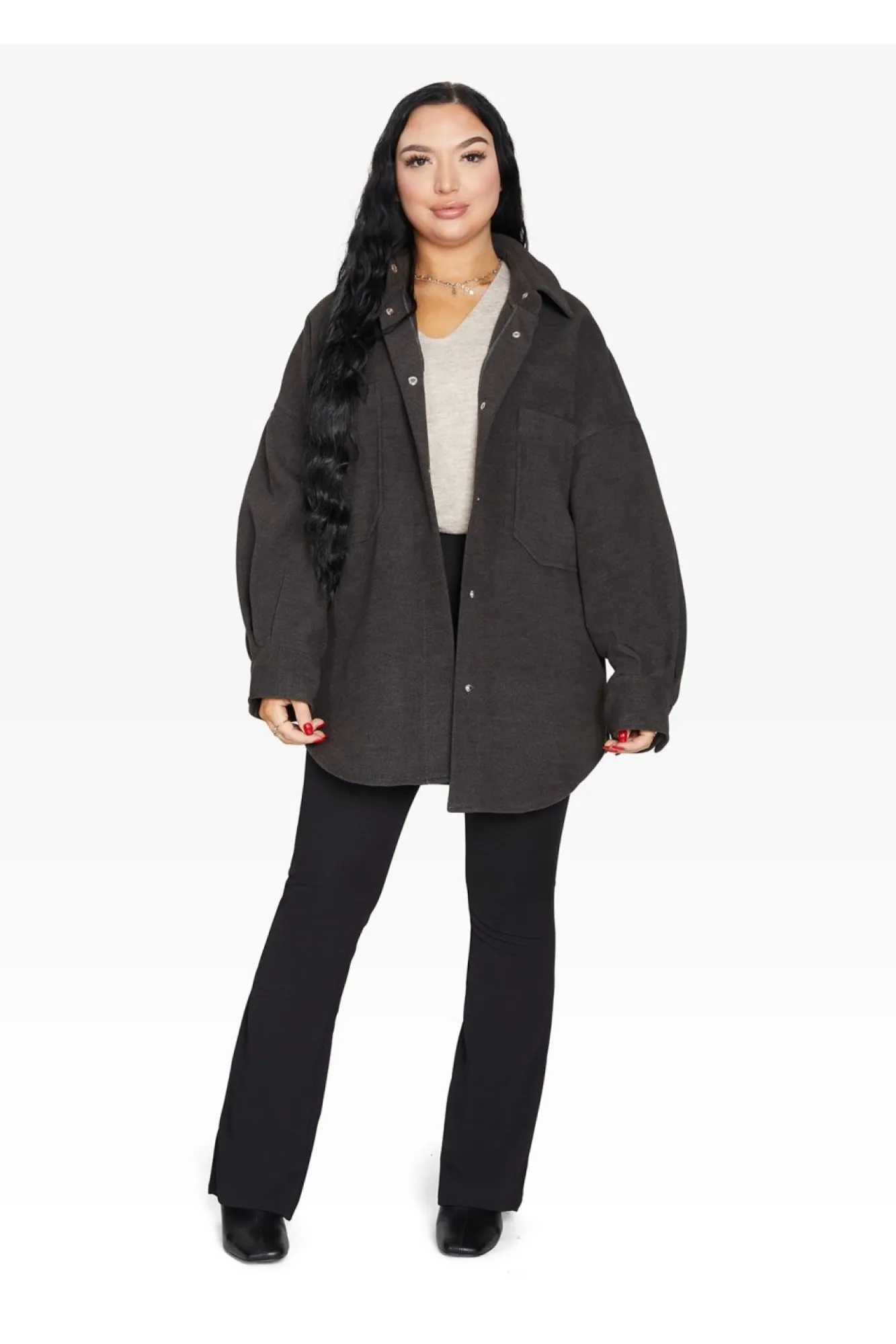 Outerwear^De La Creme Fashions Oversized Patch Pocket Shacket