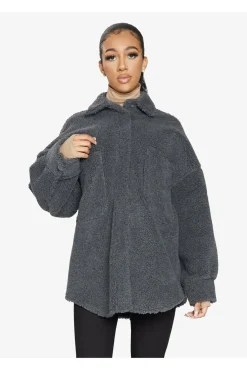 Outerwear^De La Creme Fashions Oversized Patch Pocket Borg Shacket