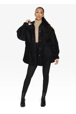 Outerwear^De La Creme Fashions Oversized Patch Pocket Borg Shacket