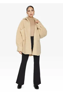 Outerwear^De La Creme Fashions Oversized Patch Pocket Borg Shacket