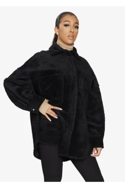 Outerwear^De La Creme Fashions Oversized Patch Pocket Borg Shacket