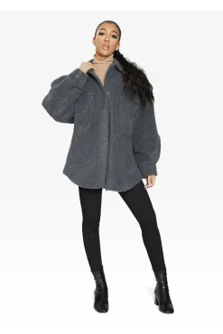 Outerwear^De La Creme Fashions Oversized Patch Pocket Borg Shacket