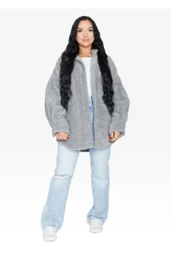 Outerwear^De La Creme Fashions Oversized Patch Pocket Borg Shacket