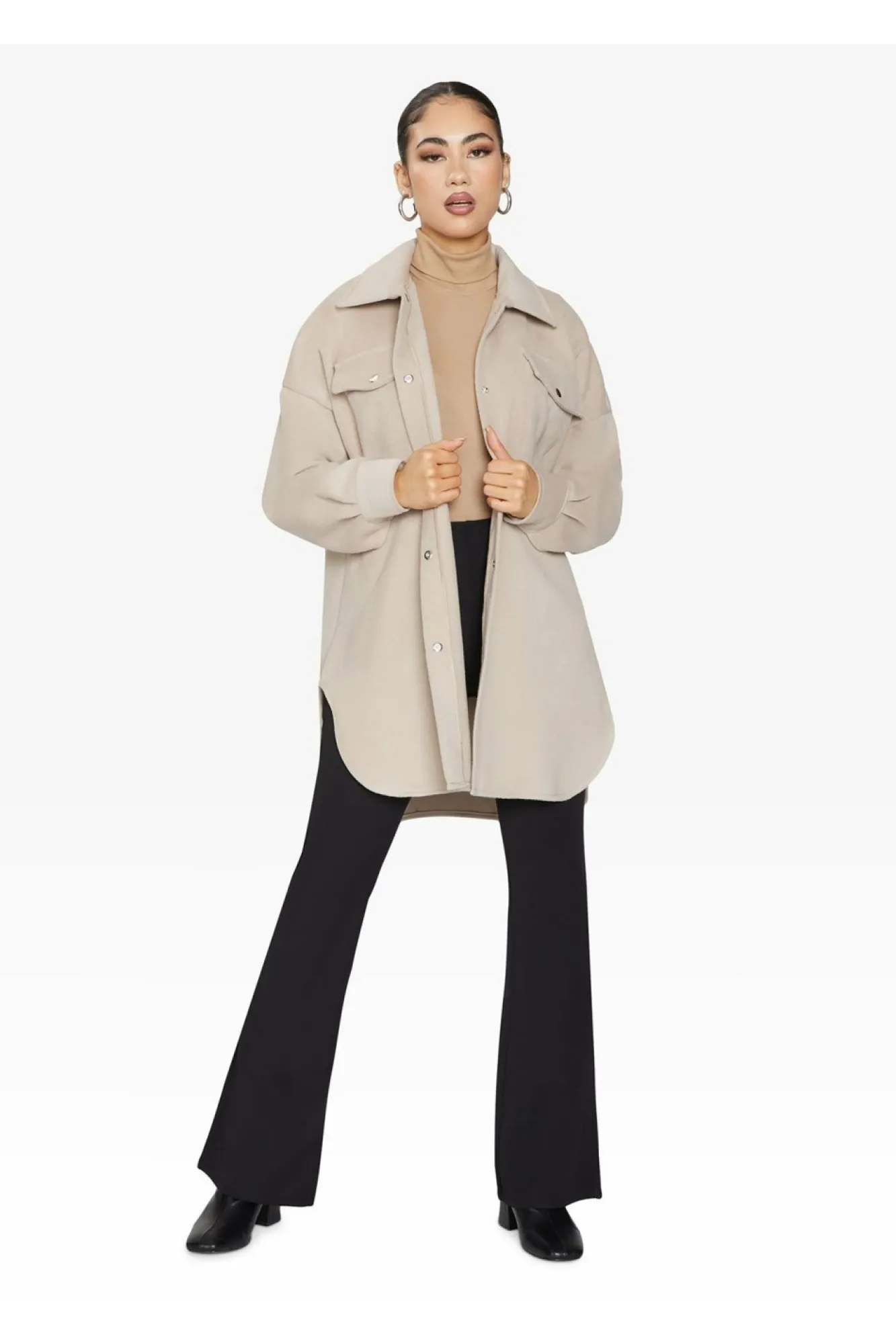 Outerwear^De La Creme Fashions Oversized Stud Button Shacket