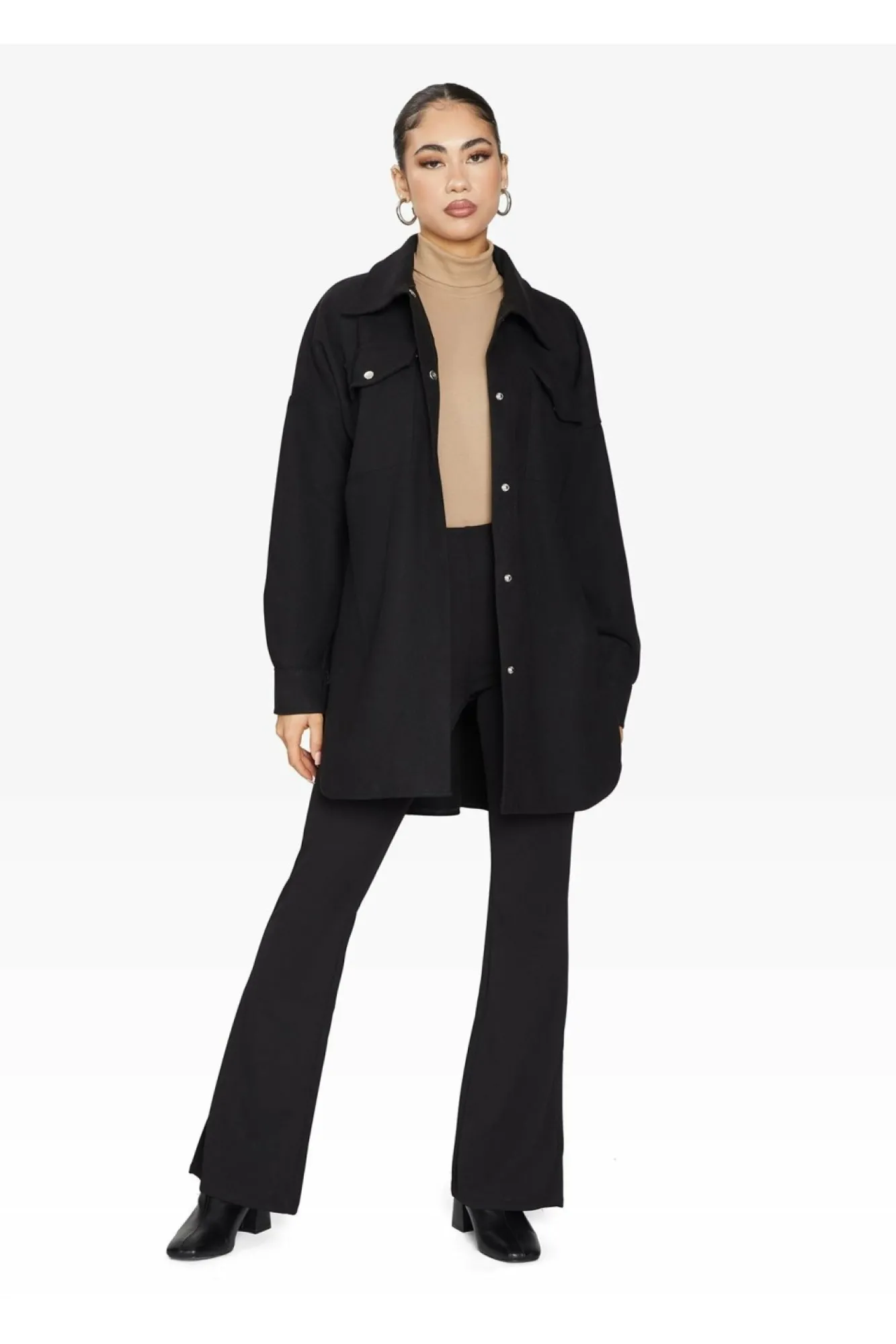Outerwear^De La Creme Fashions Oversized Stud Button Shacket