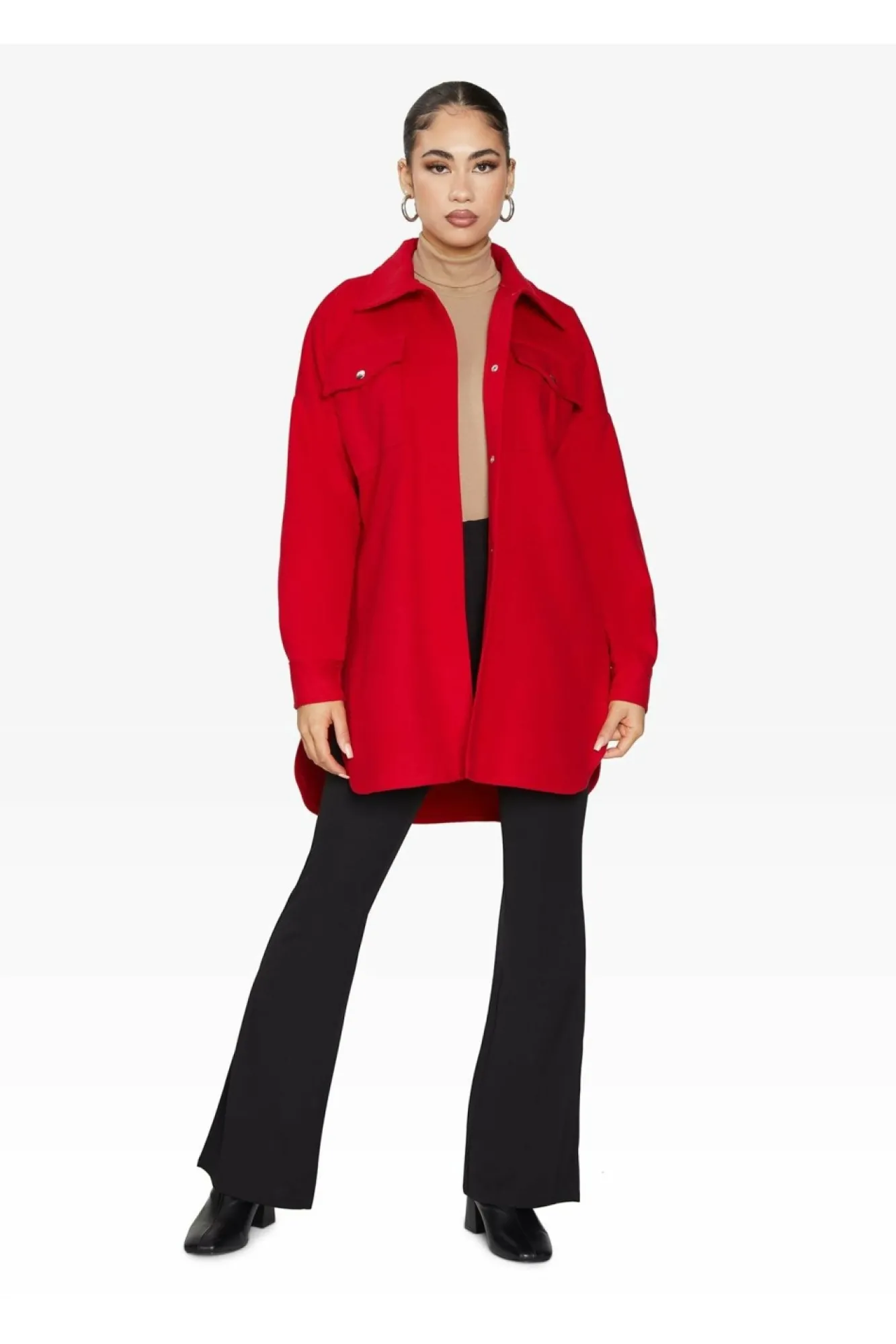 Outerwear^De La Creme Fashions Oversized Stud Button Shacket
