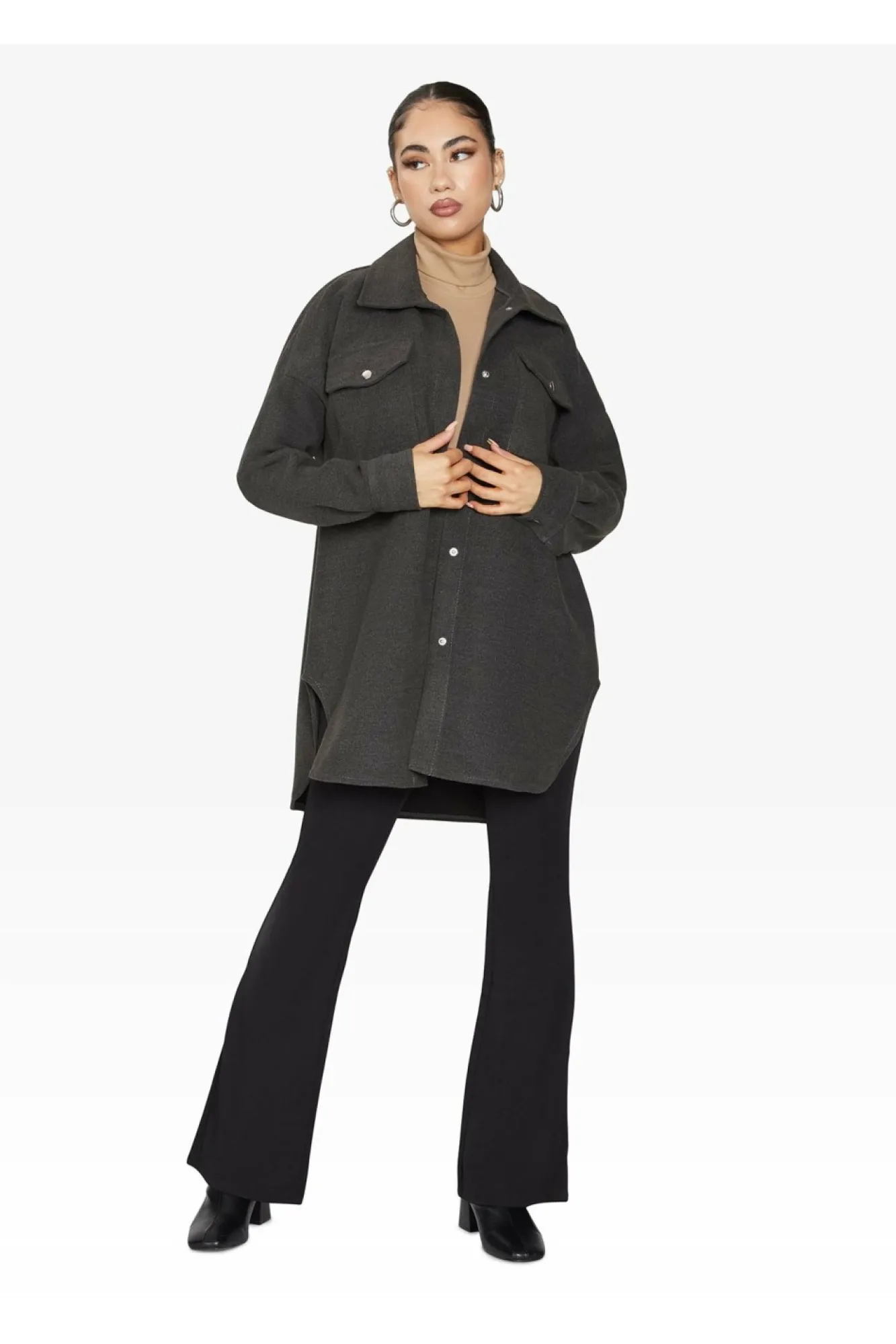 Outerwear^De La Creme Fashions Oversized Stud Button Shacket