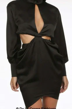 Mini Dresses^De La Creme Fashions Pleated High Neck Cut Out Mini Dress