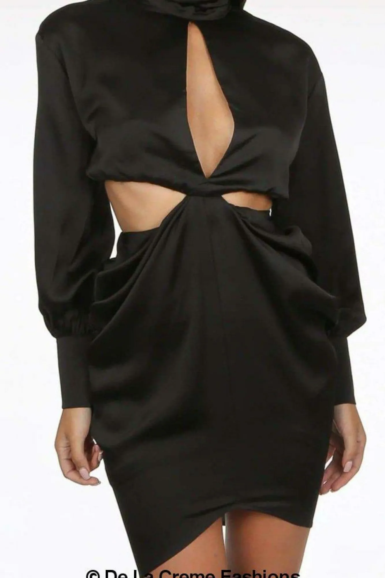Mini Dresses^De La Creme Fashions Pleated High Neck Cut Out Mini Dress