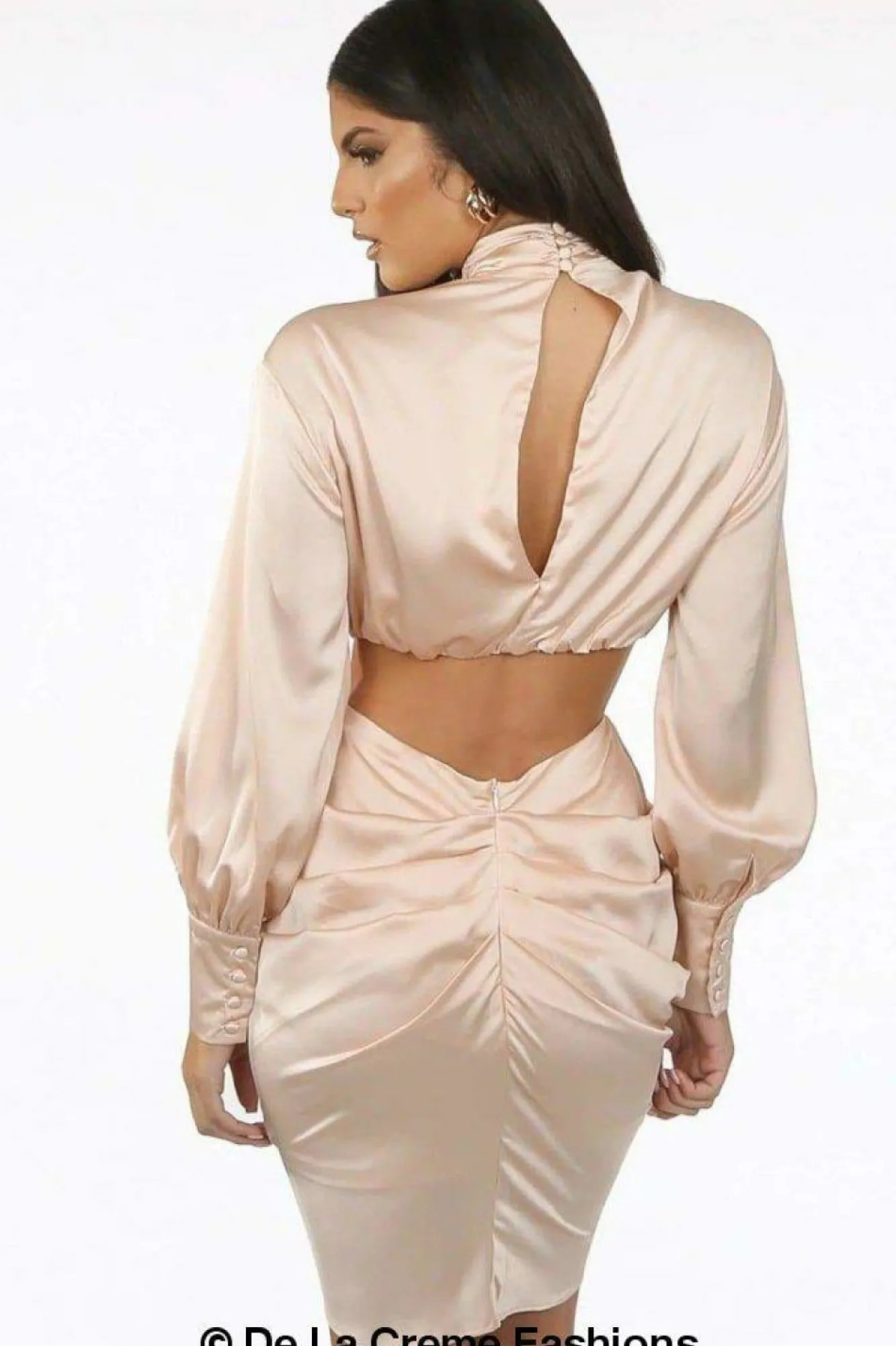 Mini Dresses^De La Creme Fashions Pleated High Neck Cut Out Mini Dress