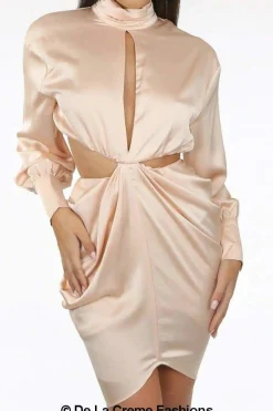 Mini Dresses^De La Creme Fashions Pleated High Neck Cut Out Mini Dress