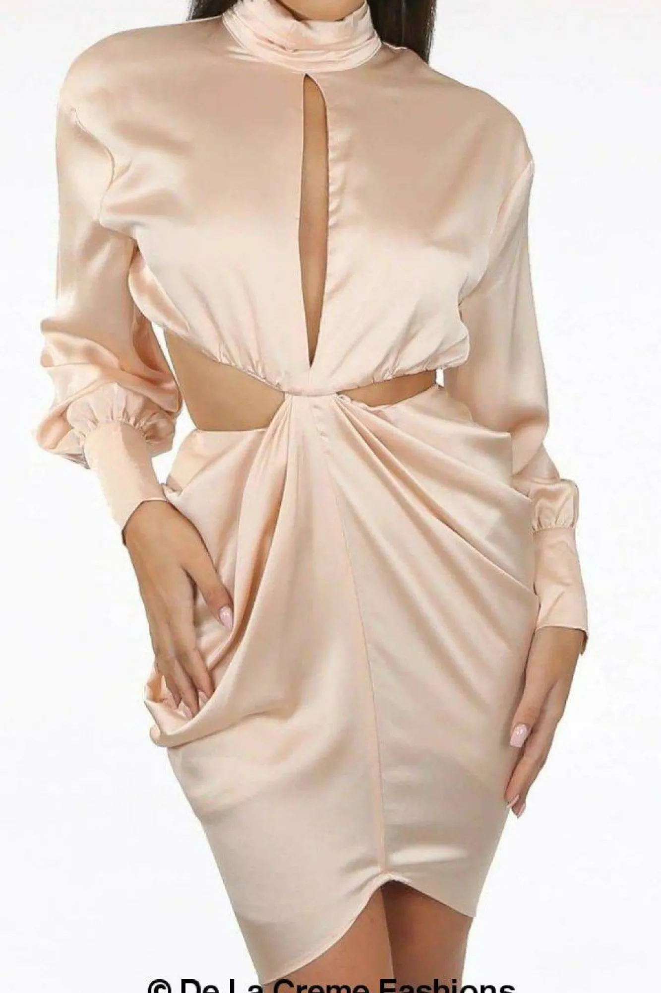 Mini Dresses^De La Creme Fashions Pleated High Neck Cut Out Mini Dress