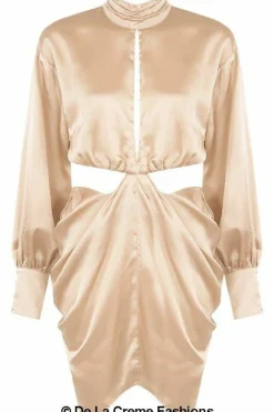 Mini Dresses^De La Creme Fashions Pleated High Neck Cut Out Mini Dress