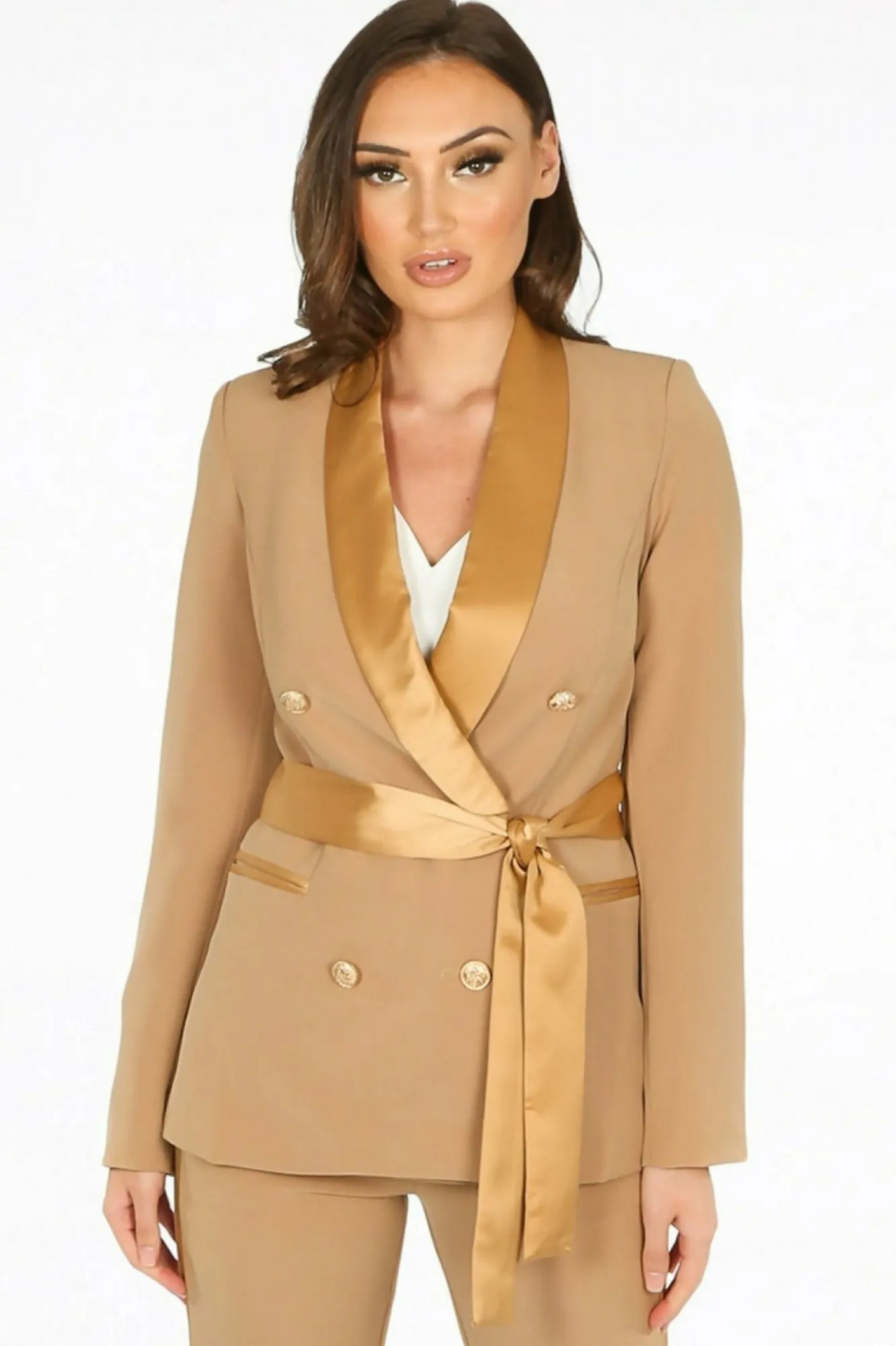 Outerwear^De La Creme Fashions Tailo Belted Blazer With Satin Lapel