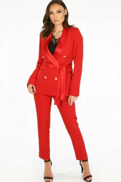Outerwear^De La Creme Fashions Tailo Belted Blazer With Satin Lapel