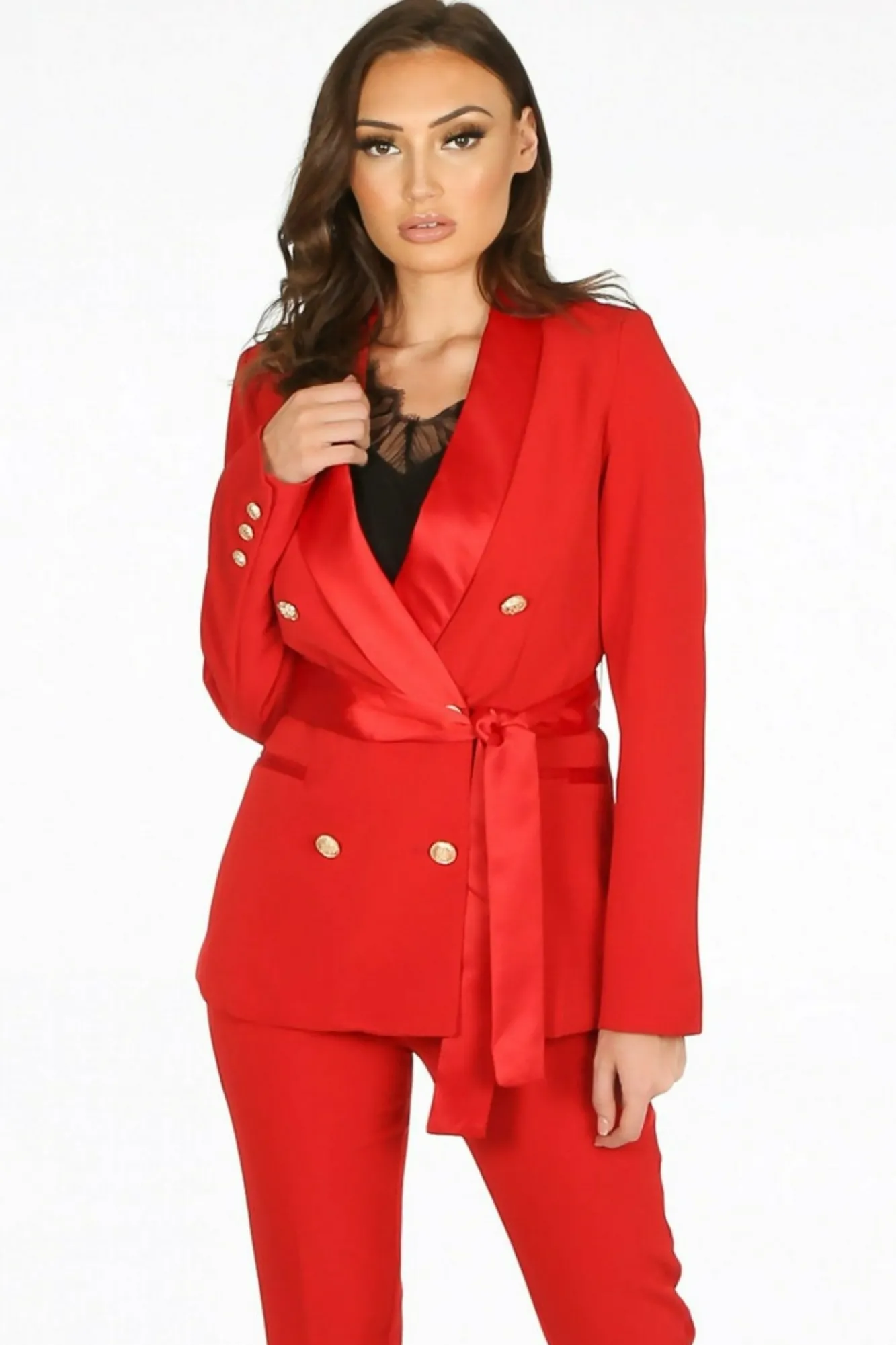 Outerwear^De La Creme Fashions Tailo Belted Blazer With Satin Lapel