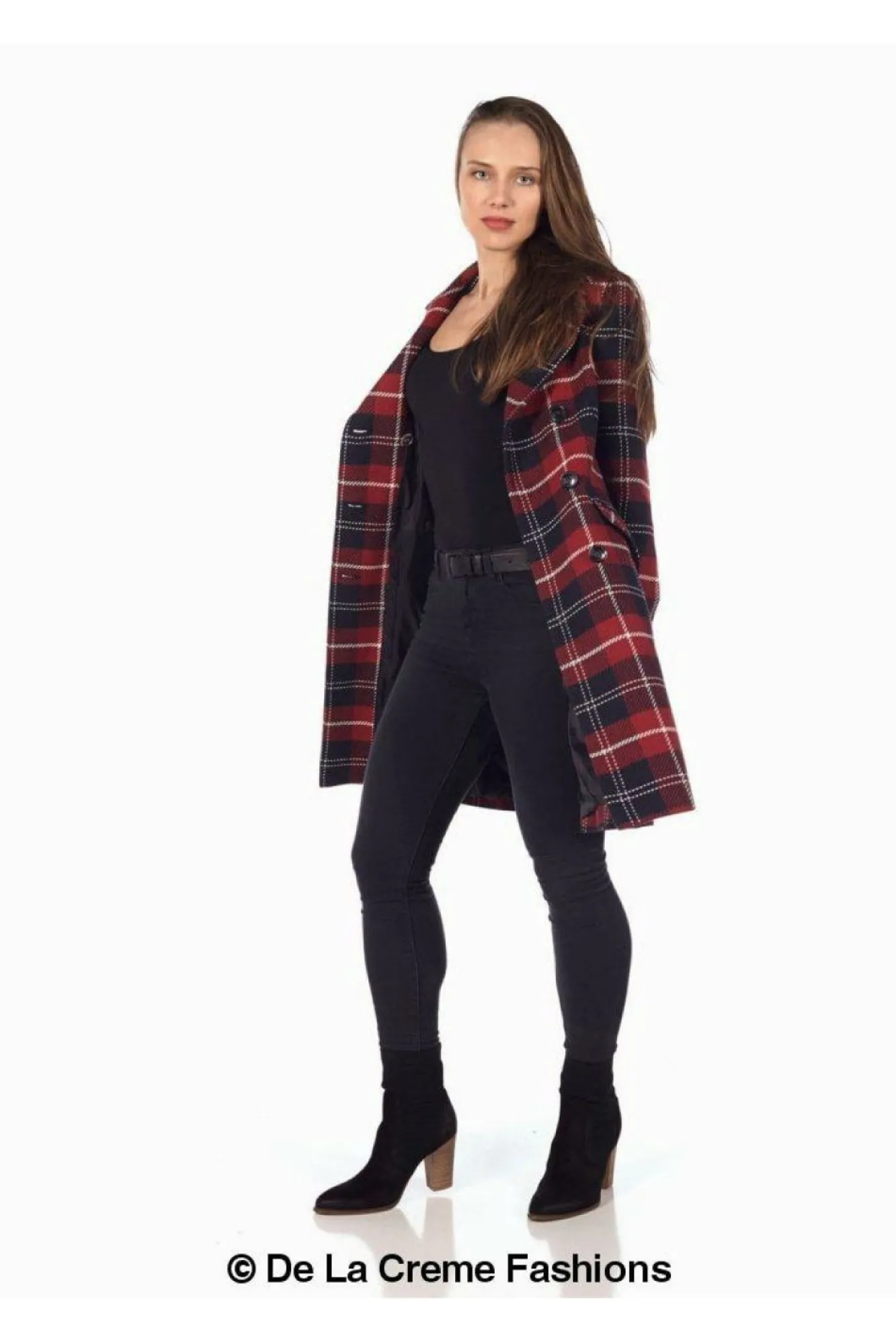 Outerwear^De La Creme Fashions Tartan Check Double Breasted Coat