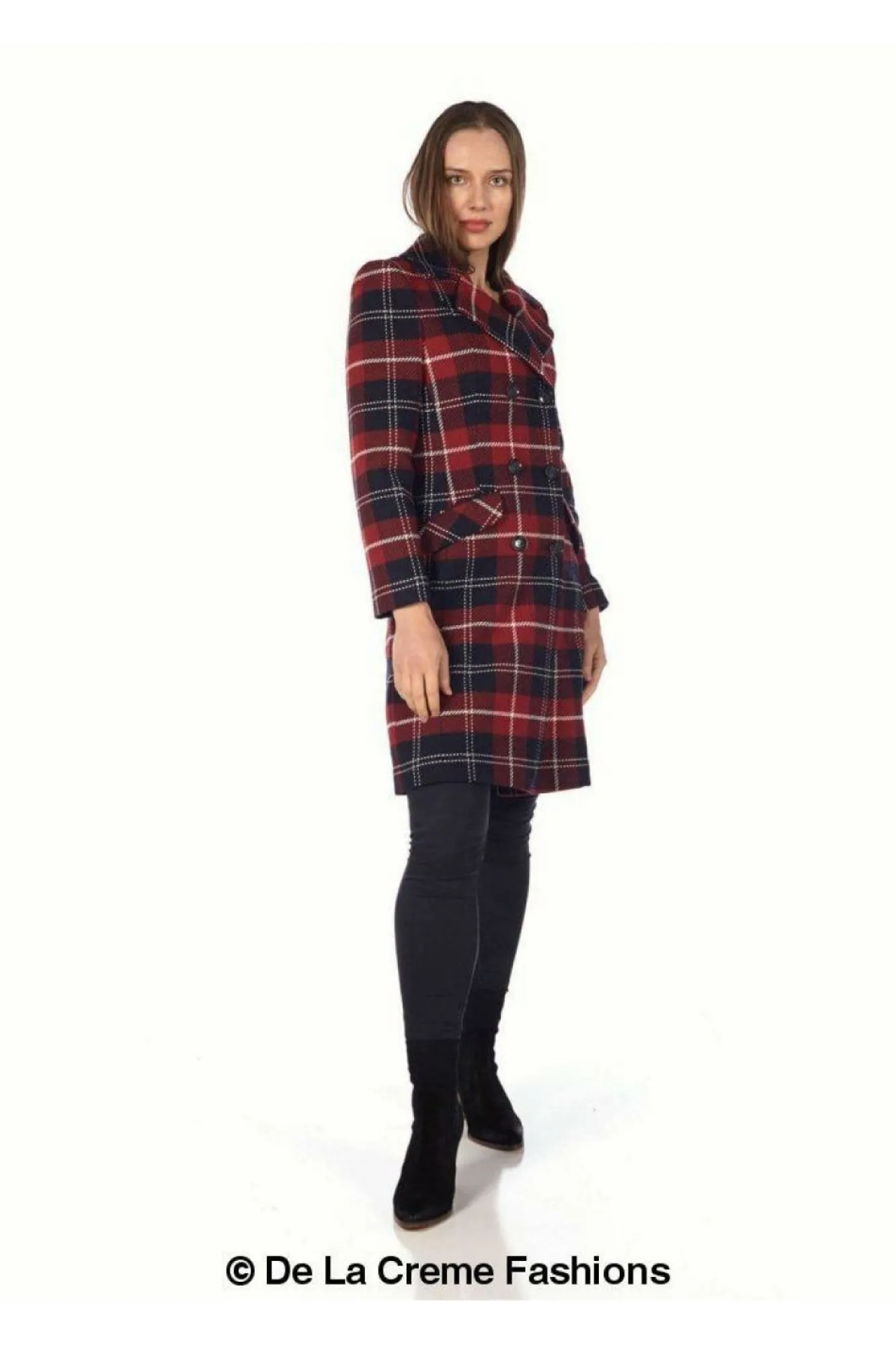 Outerwear^De La Creme Fashions Tartan Check Double Breasted Coat