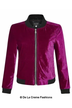 Outerwear^De La Creme Fashions Velvet Zip-Thru Varsity Bomber Jacket