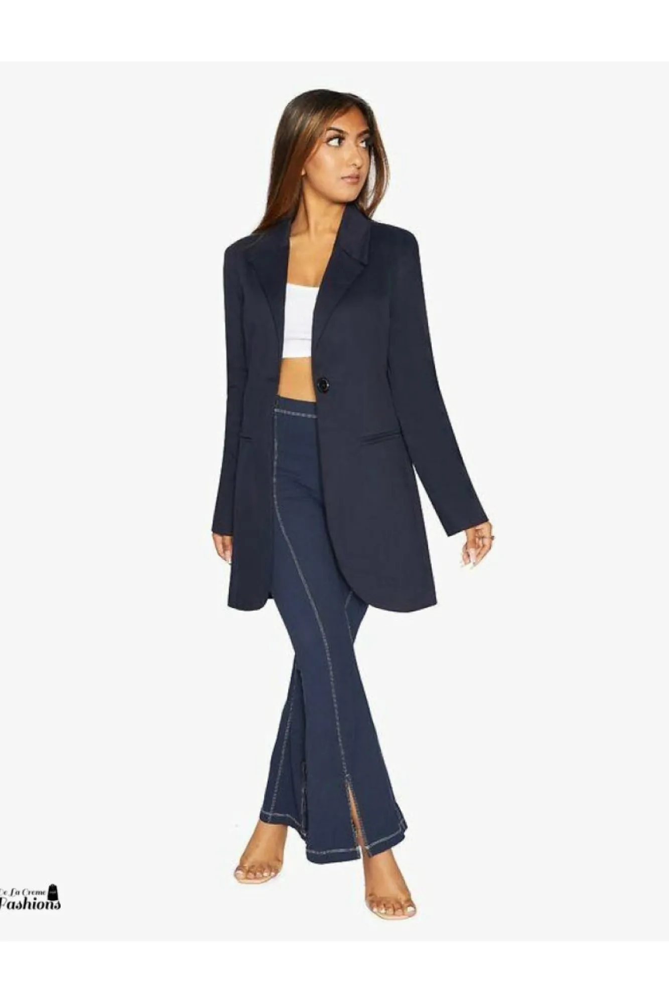 Outerwear^De La Creme Fashions Womens Curved Hem Longline Blazer