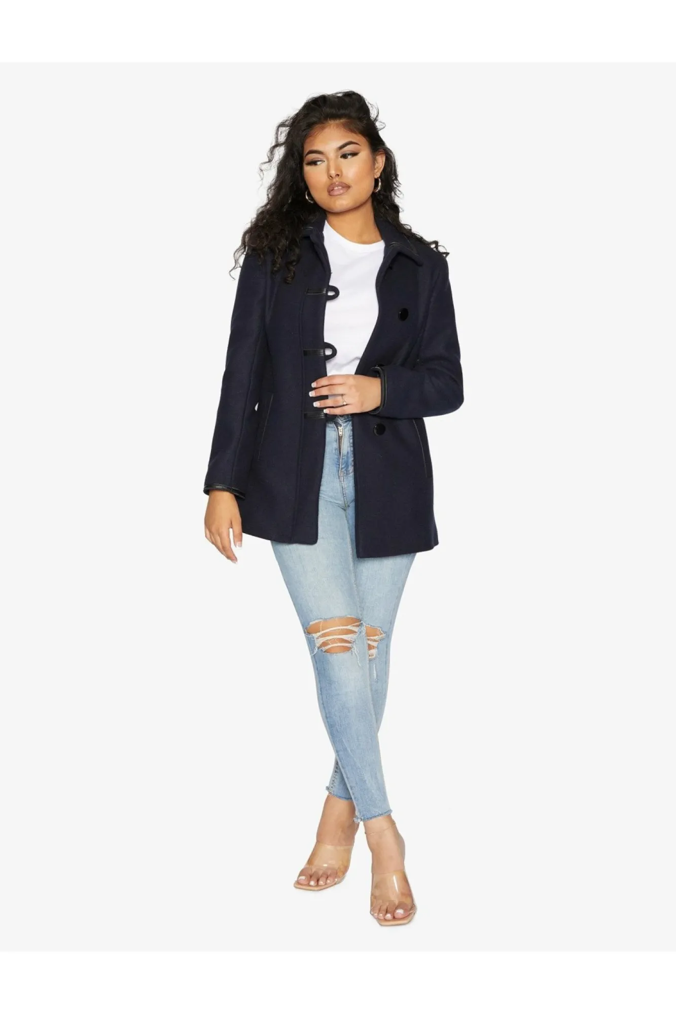 Outerwear^De La Creme Fashions Wool Blend Contrast Trim Coat