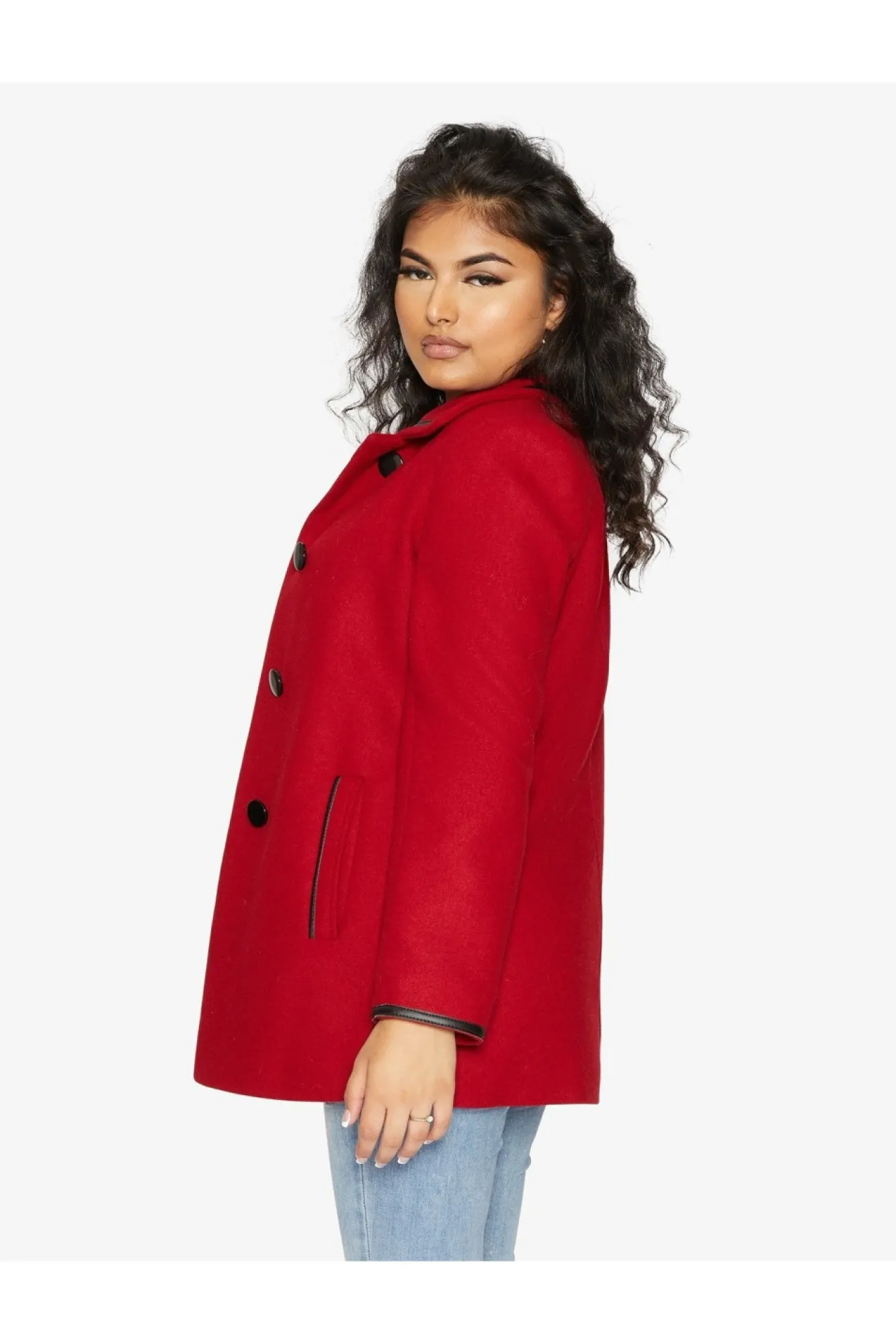 Outerwear^De La Creme Fashions Wool Blend Contrast Trim Coat