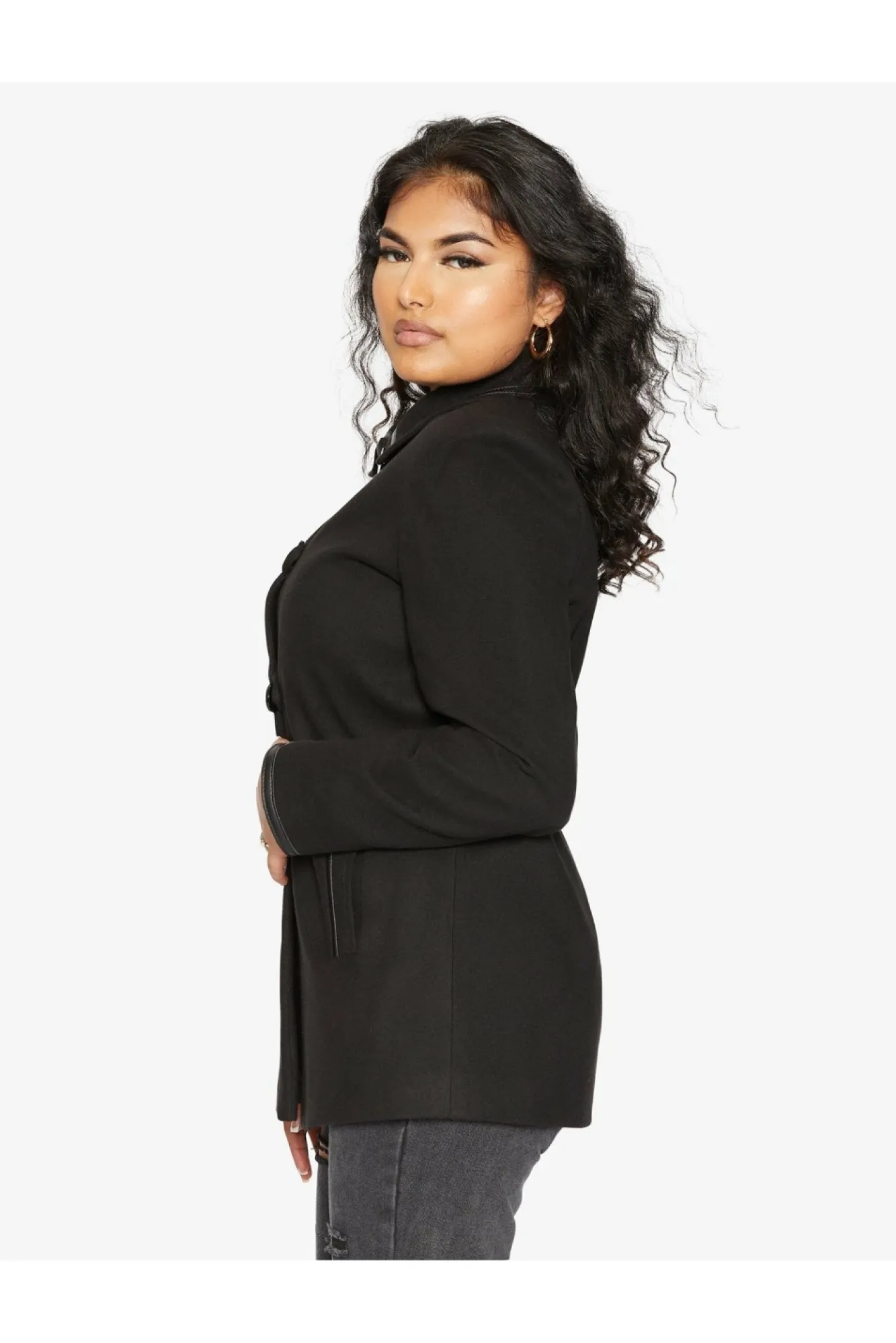 Outerwear^De La Creme Fashions Wool Blend Contrast Trim Coat