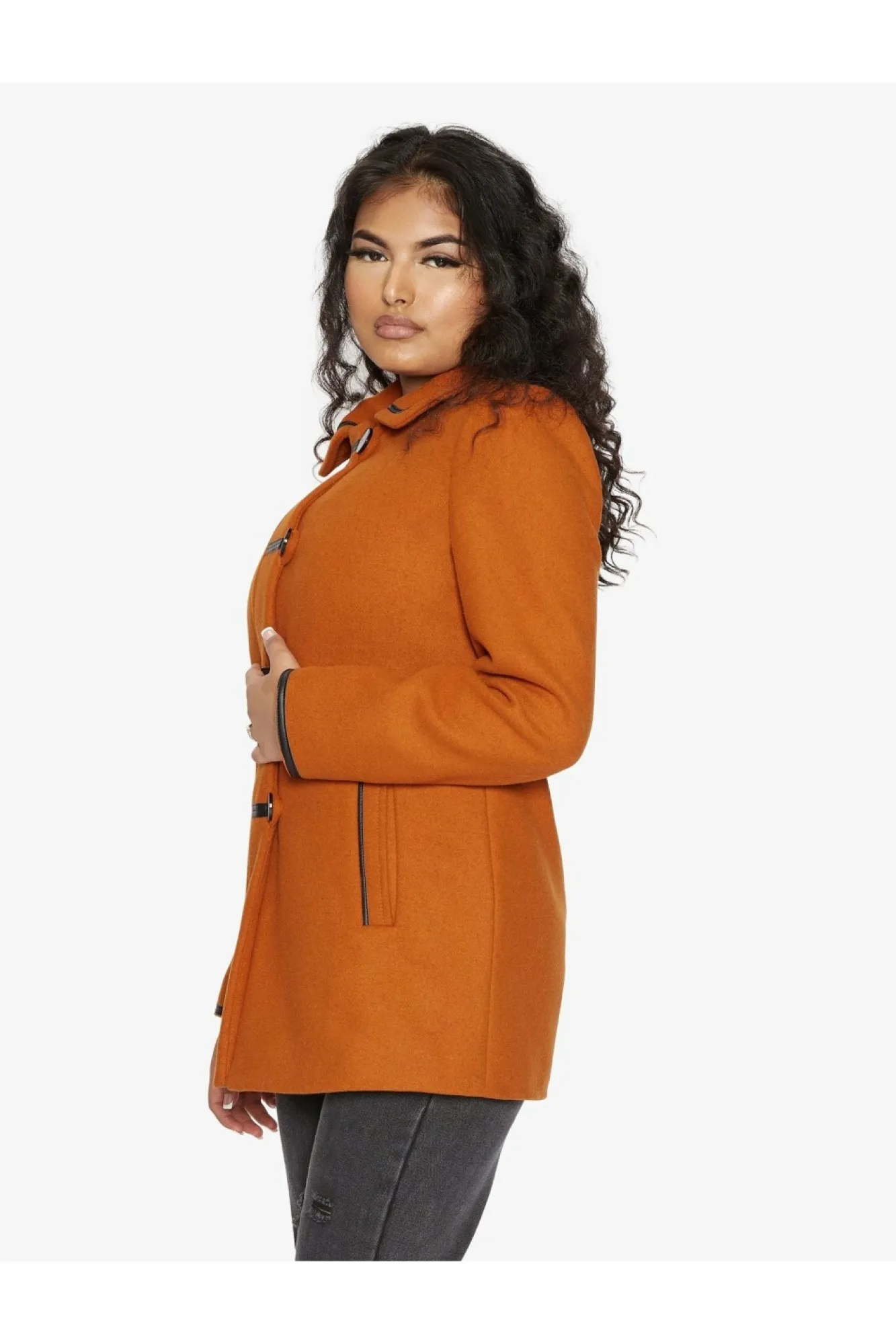 Outerwear^De La Creme Fashions Wool Blend Contrast Trim Coat