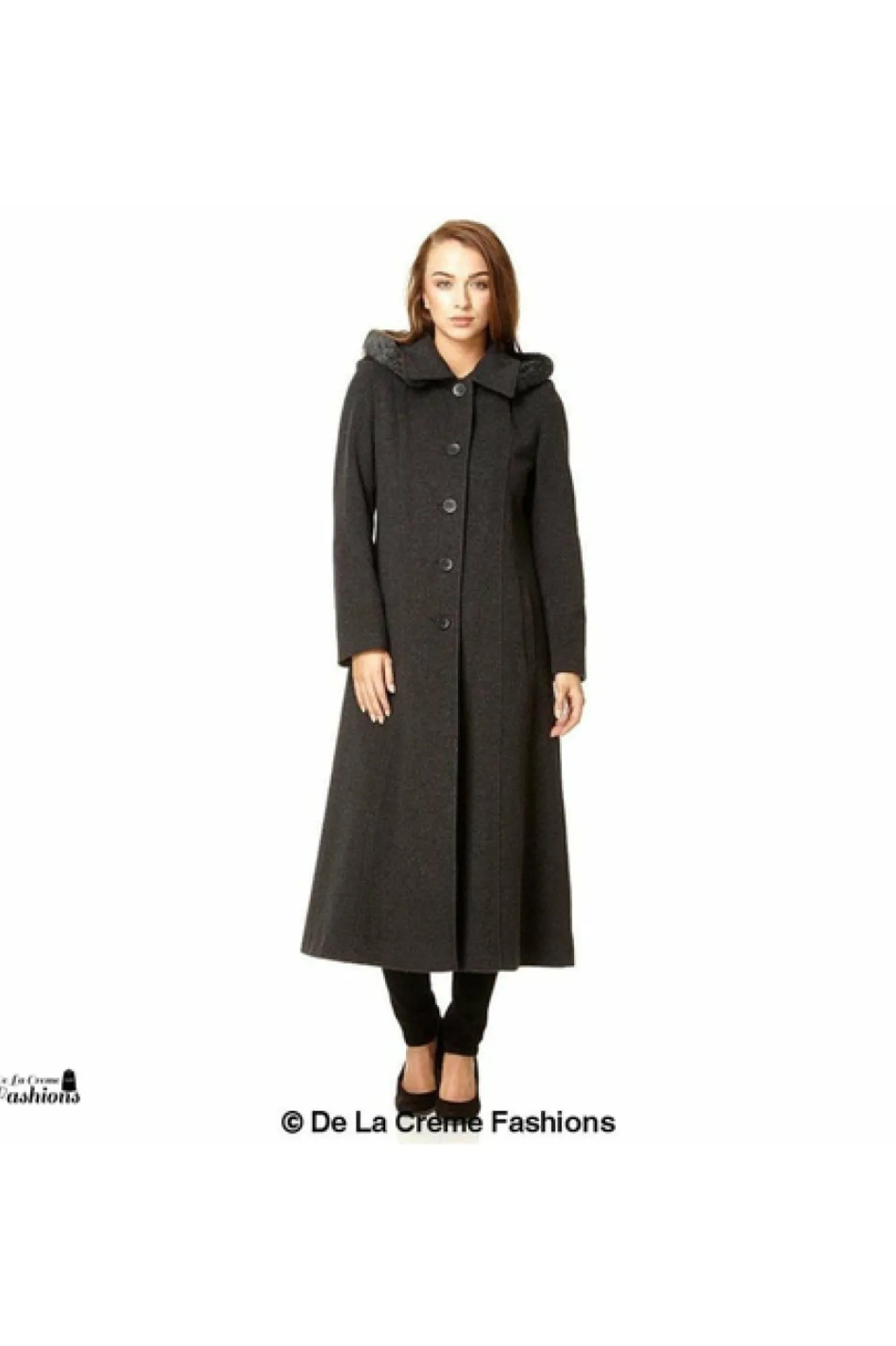 Outerwear^De La Creme Fashions Wool Blend Faux Fur Trim Hood Long Coat