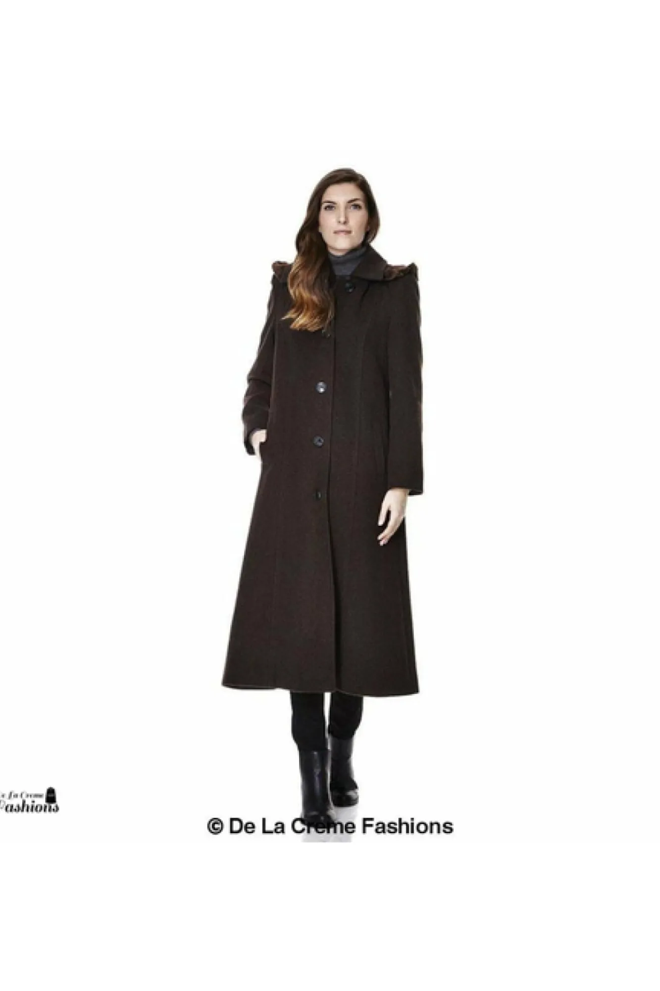 Outerwear^De La Creme Fashions Wool Blend Faux Fur Trim Hood Long Coat