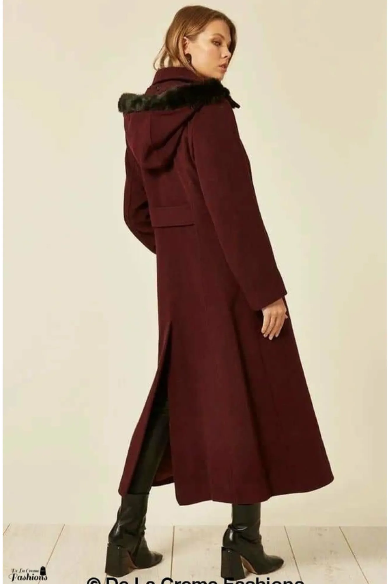 Outerwear^De La Creme Fashions Wool Blend Faux Fur Trim Hood Long Coat