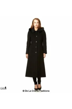 Outerwear^De La Creme Fashions Wool Blend Faux Fur Trim Hood Long Coat
