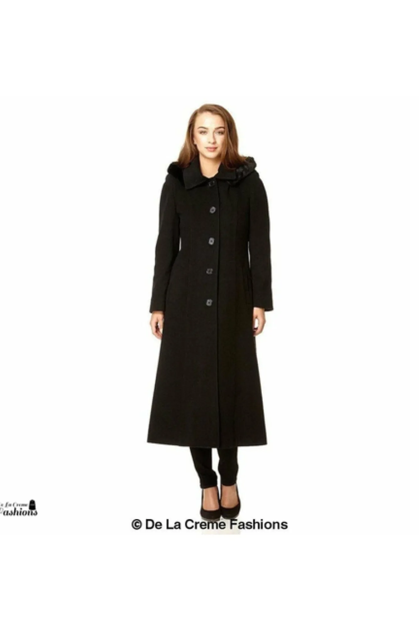 Outerwear^De La Creme Fashions Wool Blend Faux Fur Trim Hood Long Coat