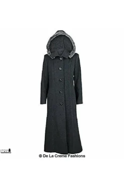 Outerwear^De La Creme Fashions Wool Blend Faux Fur Trim Hood Long Coat