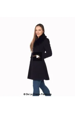 Outerwear^De La Creme Fashions Wool Blend Faux Fur Collar Midi Coat
