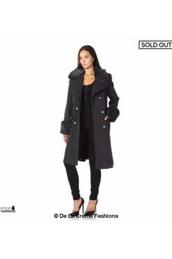 Outerwear^De La Creme Fashions Wool Blend Faux Fur Trim Midi Coat