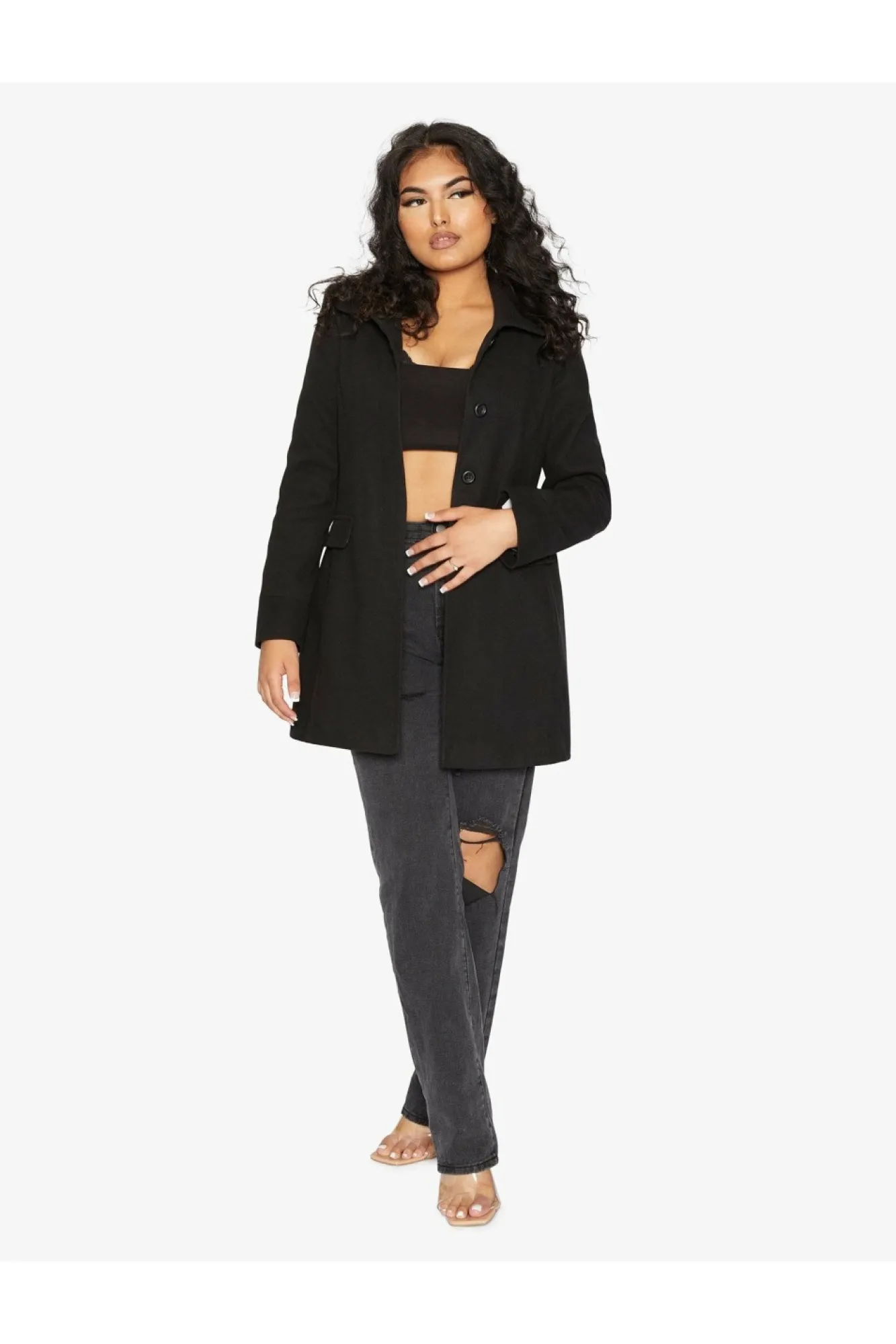 Outerwear^De La Creme Fashions Wool Blend Hip Length Covert Coat