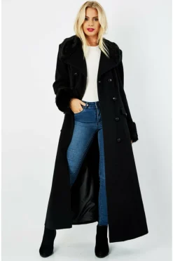 Outerwear^De La Creme Fashions Wool Blend Faux Fur Trim Maxi Coat