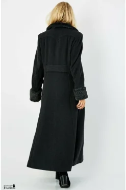 Outerwear^De La Creme Fashions Wool Blend Faux Fur Trim Maxi Coat