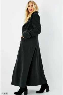 Outerwear^De La Creme Fashions Wool Blend Faux Fur Trim Maxi Coat