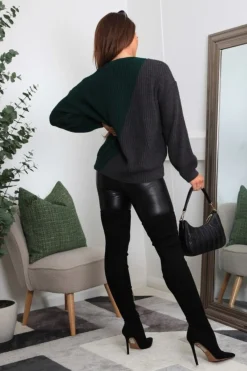 Knitwear^Double Second And Grey Diagonal Contrast Colour Block Oversized Knit Jumper Green