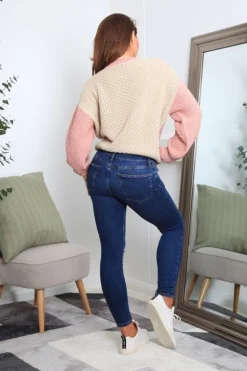 Knitwear^Double Second And Oatmeal Colour Block Cable Knit Jumper Pink