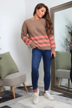 Knitwear^Double Second And Pink Striped Oversized Knit Jumper Brown