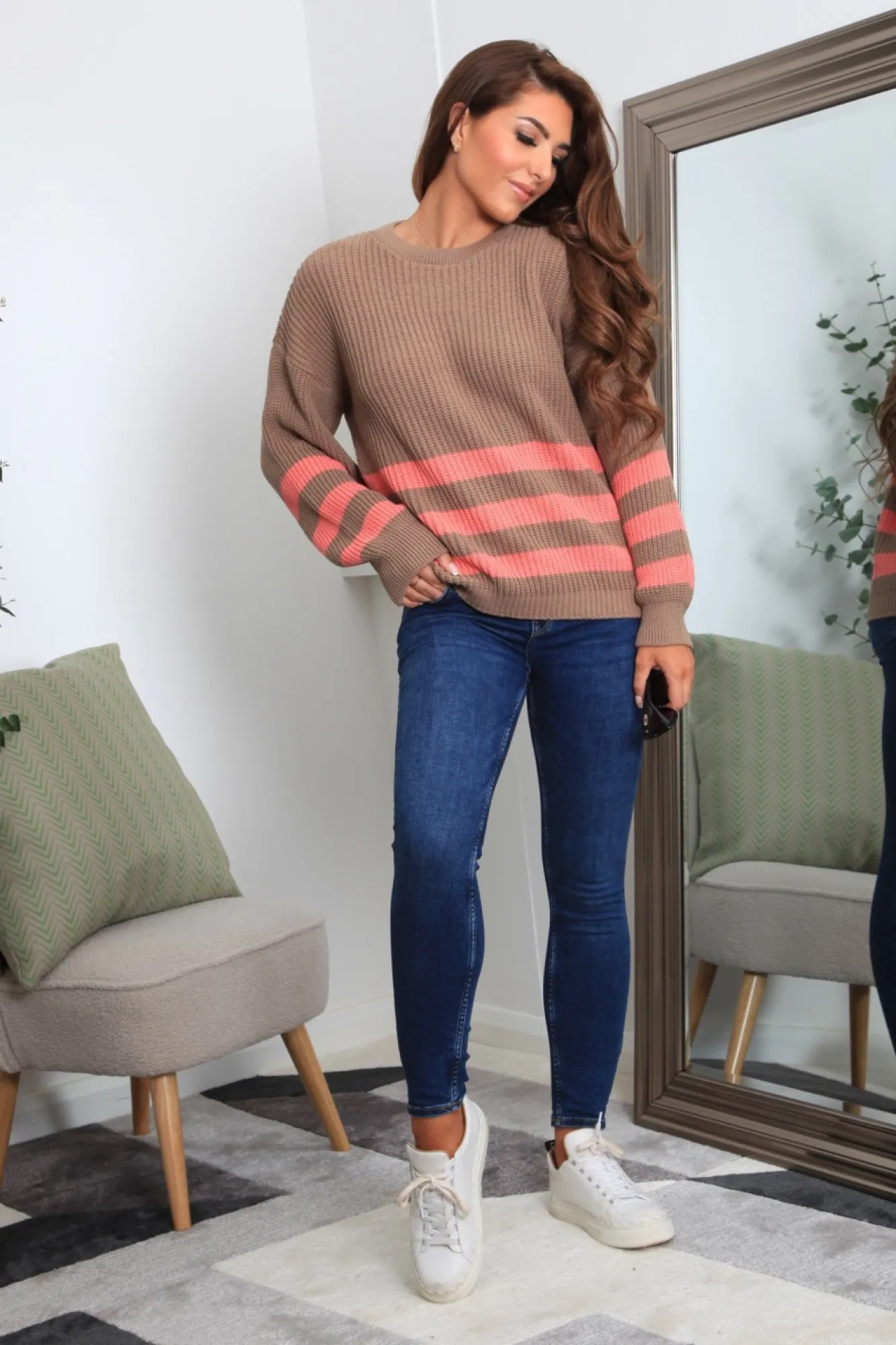 Knitwear^Double Second And Pink Striped Oversized Knit Jumper Brown