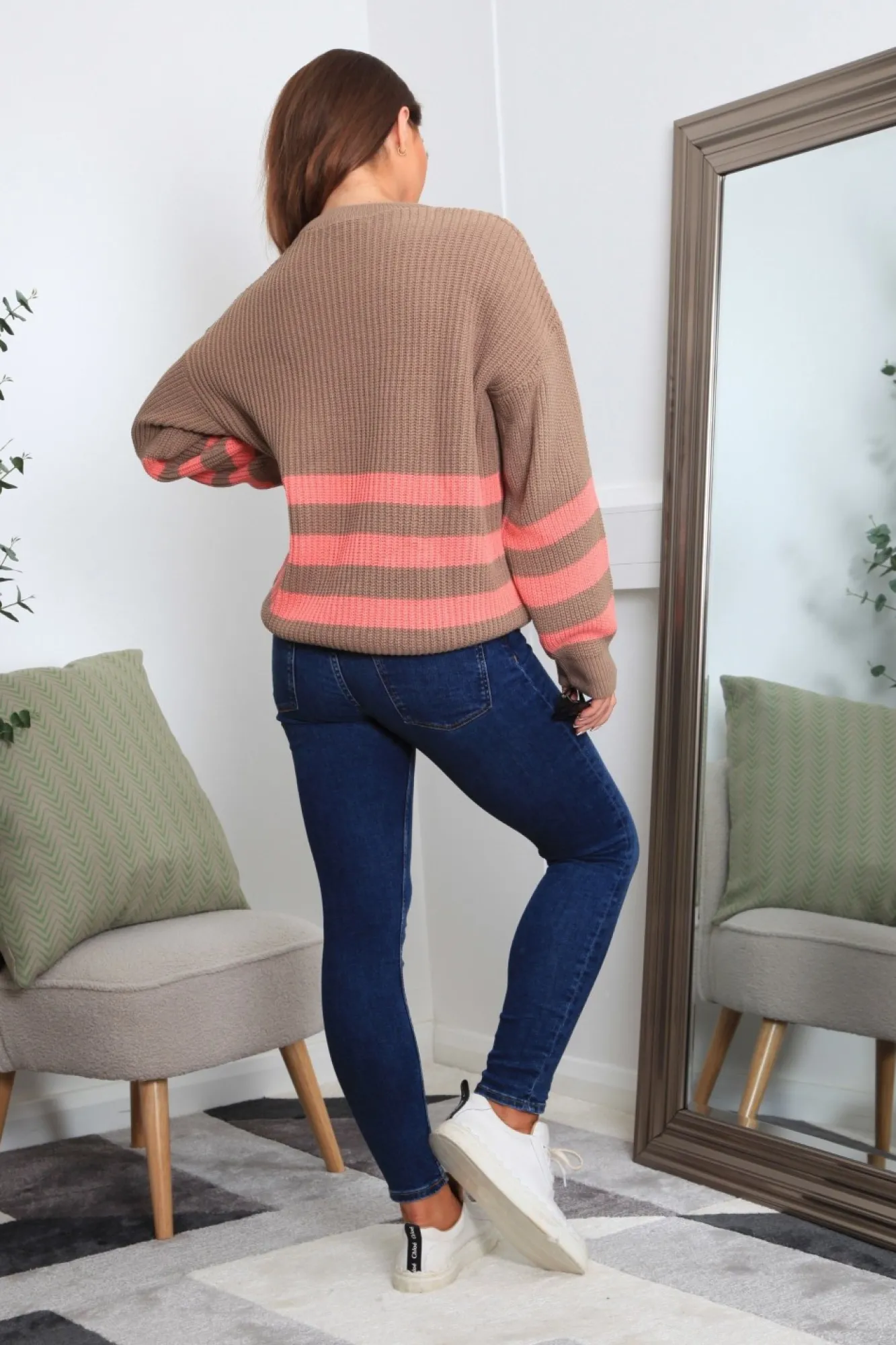 Knitwear^Double Second And Pink Striped Oversized Knit Jumper Brown