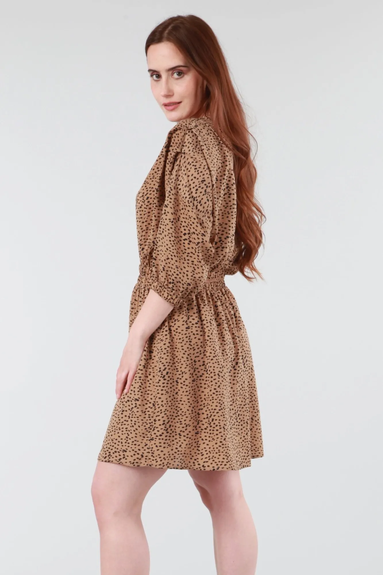 Mini Dresses^Double Second Animal Print Relaxed Shoulder Dress Camel