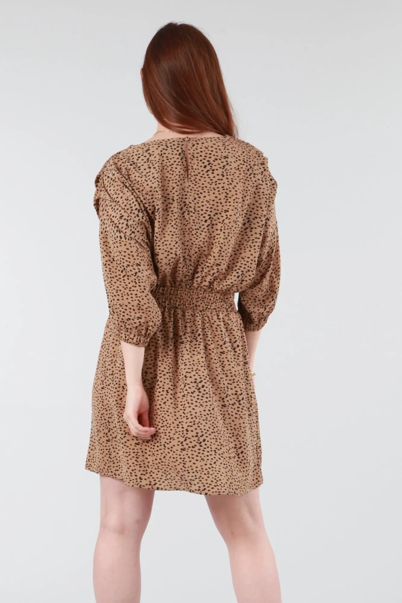 Mini Dresses^Double Second Animal Print Relaxed Shoulder Dress Camel