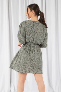 Mini Dresses^Double Second Animal Print Relaxed Shoulder Dress Sage